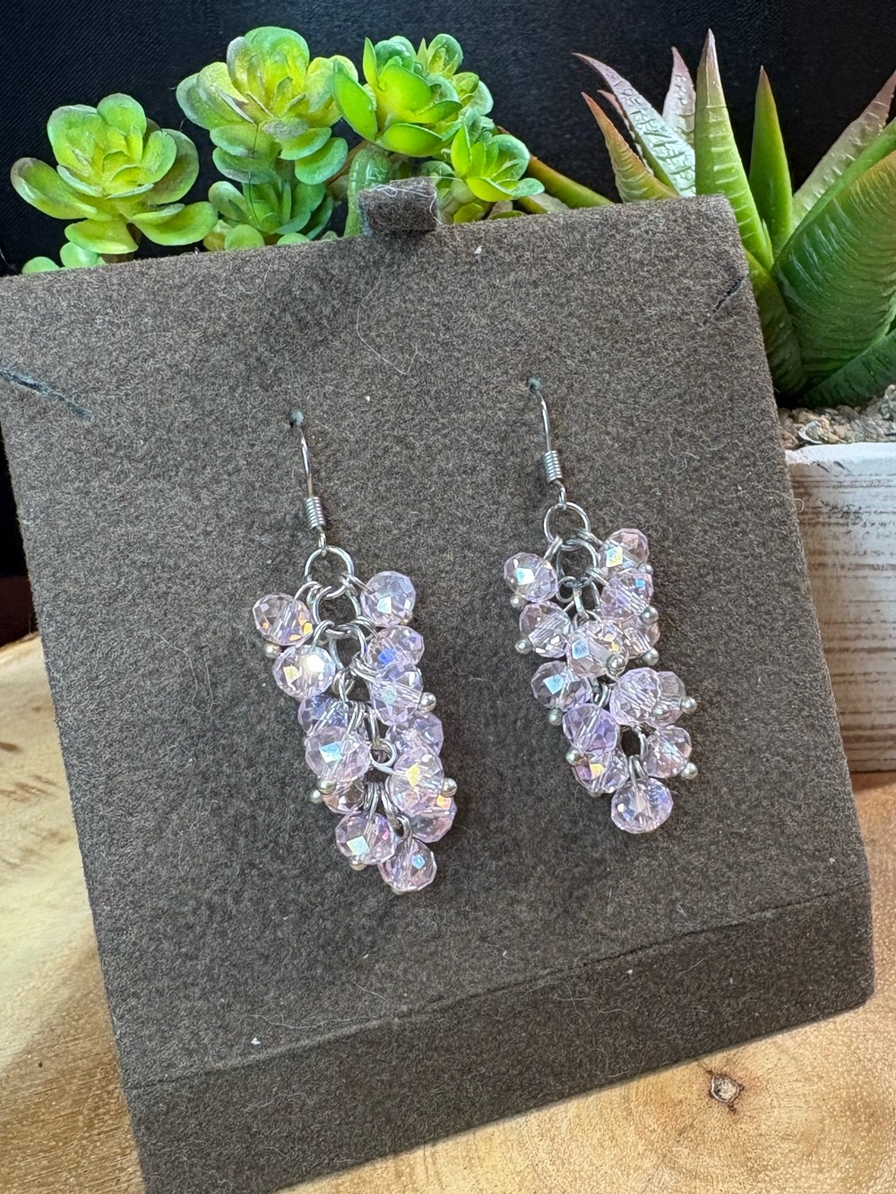 Vintage Lavender Crystal Cluster Drop Earrings 💜🩷